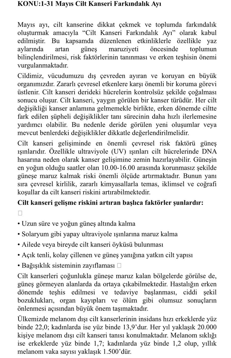 AnaokuluVedat's tweet photo. 1-31 Mayıs Cilt Kanseri Farkındalık Ayı
@tekirdagmem  
@drazizyeniyol 
@spasamem59 
@FahriKIRMIZI 
@LtfiyeSertdamar https://t.co/cJrfXQhFD5