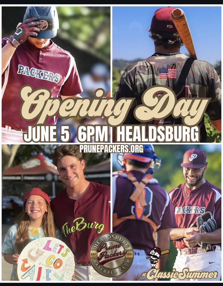 PrunePackers's tweet photo. Raise your hand if you've got tickets to #OpeningDay 2026!
Sonoma County's home team will be battling for a sixth straight championship in a row, and you won't want to miss what will surely be a nail-biter of a season! The @pacempireleague is packed with talented teams and the entertainment will be fun to watch. 
So come on out
and make s'more baseball history with us, we can't wait to see YOU!
Tickets on sale now at https://t.co/Rmng4sbY0w