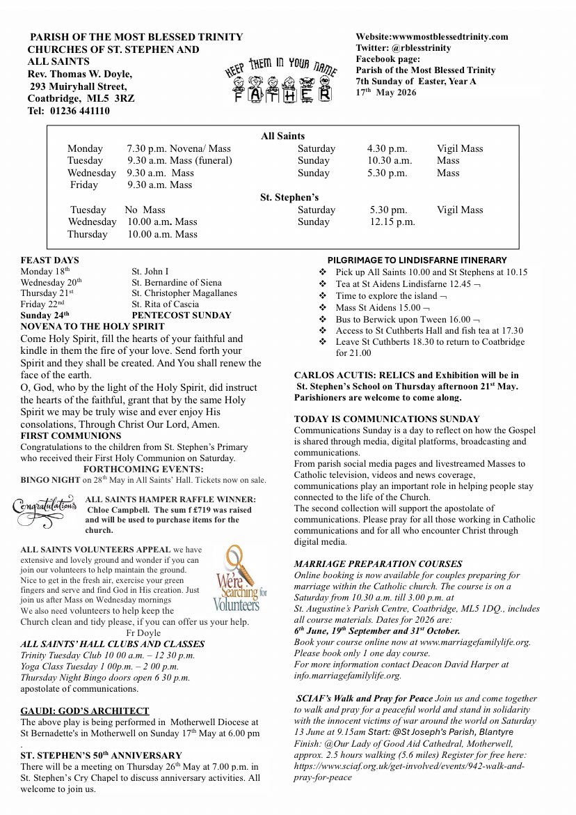 RCBlessTrinity's tweet photo. Please see this week’s parish bulletin https://t.co/JMwDfilTEH