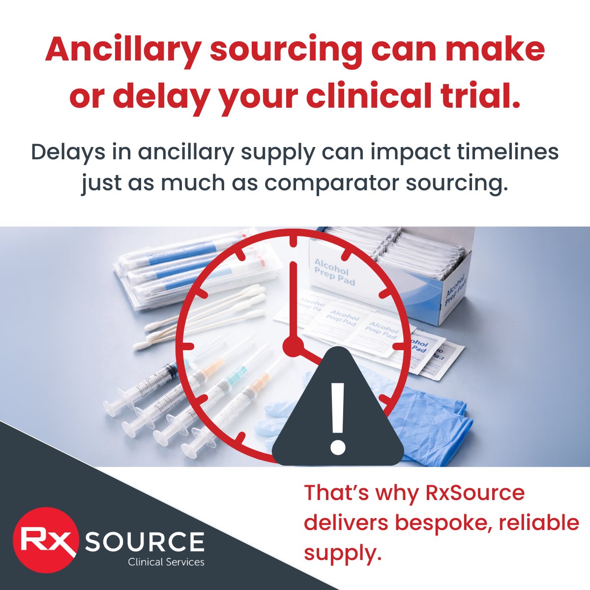 rxsourceglobal's tweet photo. Ancillary sourcing can make or delay your clinical trial. Delays in ancillary supply can impact timelines just as much as comparator sourcing. That’s why RxSource delivers bespoke, reliable supply. For more, visit our website: https://t.co/ZxnbPejVxu https://t.co/Z4jXwe03Xm