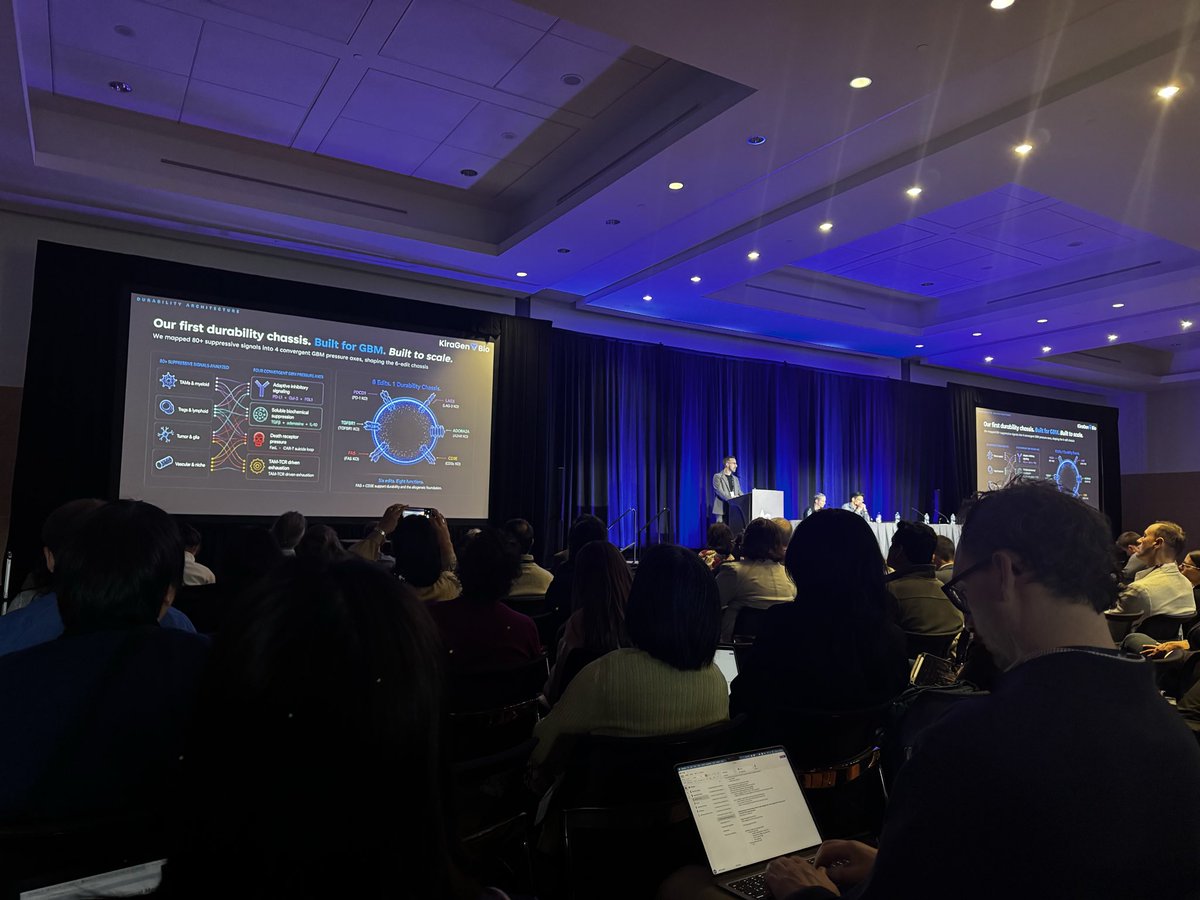 RySciComms's tweet photo. @aedwards02 (@KiraGenBio) presents on Multiple knockouts with prime/base editors to make allogeneic CAR-T cell therapies that can resist all of the most critical TME suppressive signals https://t.co/TgHuqqdMI7