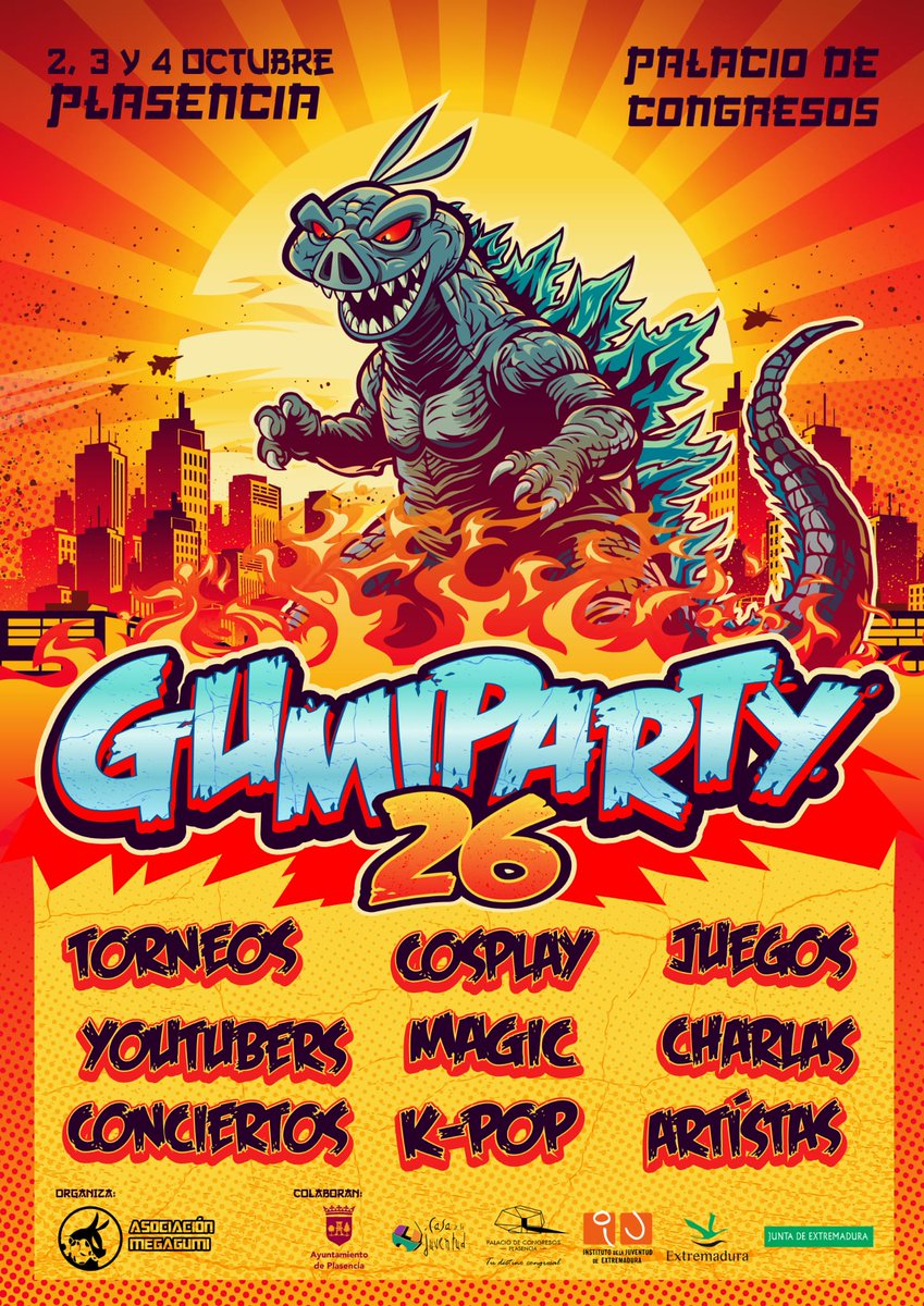 _Gumiparty_'s tweet photo. La #GUMIPARTY26 vuelve a Plasencia💥
Un punto de encuentro dónde podrás disfrutar de:
🎮 Videojuegos
🎭 Cosplay
🌟 K-Pop
🎥 YouTubers y creadores de contenido 
🗣️ Charlas
🎟️ Espectáculos y mucho más

📅 Fechas: 2, 3 y 4 de Octubre
📍 Lugar: Palacio de Congresos, Plasencia https://t.co/ENv2MroZd9