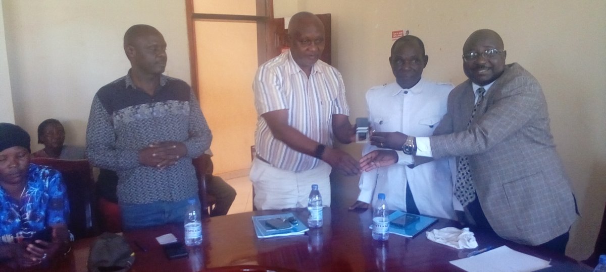 LocalMayuge's tweet photo. Ahead of the scheduled inauguration on Monday, 18th May 2026, the outgoing Mayuge District Chairperson, Bishop Frank Tibagendeka (right), has formally handed over the instruments of power to the Chief Administrative Officer, Mr. Batambuze Abdu. https://t.co/iLD6M1MOoi