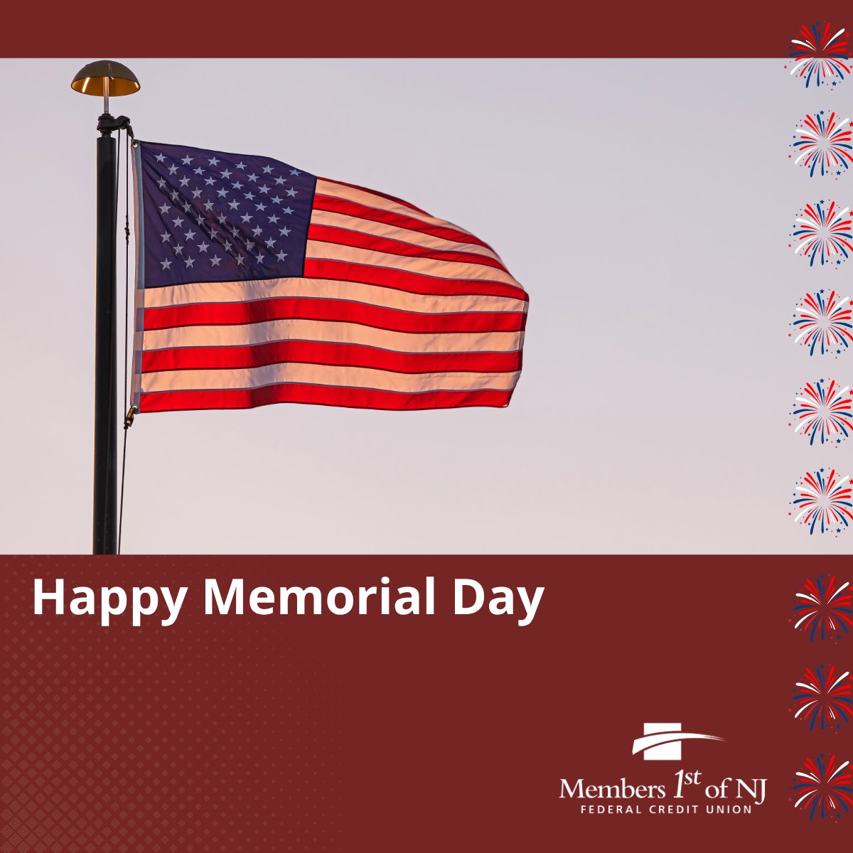 M1NJFCU's tweet photo. This Memorial Day, we honor and remember the brave heroes who made the ultimate sacrifice for our country.

🇺🇸 Wishing everyone a safe and meaningful holiday from all of us at Member's 1st of NJ FCU. https://t.co/7suxBOqIxG