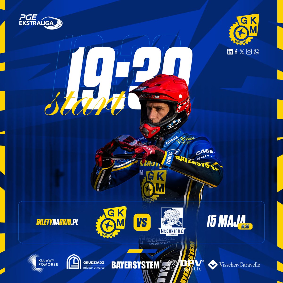 GKMGrudziadzSA's tweet photo. 🚨 𝗦𝗧𝗔𝗥𝗧 𝗠𝗘𝗖𝗭𝗨 #𝗚𝗥𝗨𝗖𝗭𝗘 𝗢 𝗚𝗢𝗗𝗭𝗜𝗡𝗜𝗘 𝟭𝟵:𝟯𝟬!

Decyzją Speedway Ekstraliga z powodu prognozowanych opadów deszczu start spotkania został przesunięty. Na torze nadal znajduje się plandeka. 

Bramy stadionu otwieramy bez zmian - o 16:00. https://t.co/qISjJUgyTA