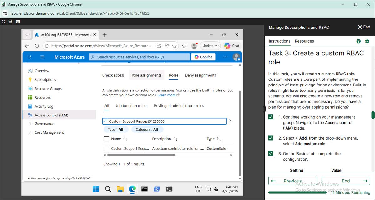🚀Completed some labs on my Azure AZ-104 Microsoft Learn Skillable