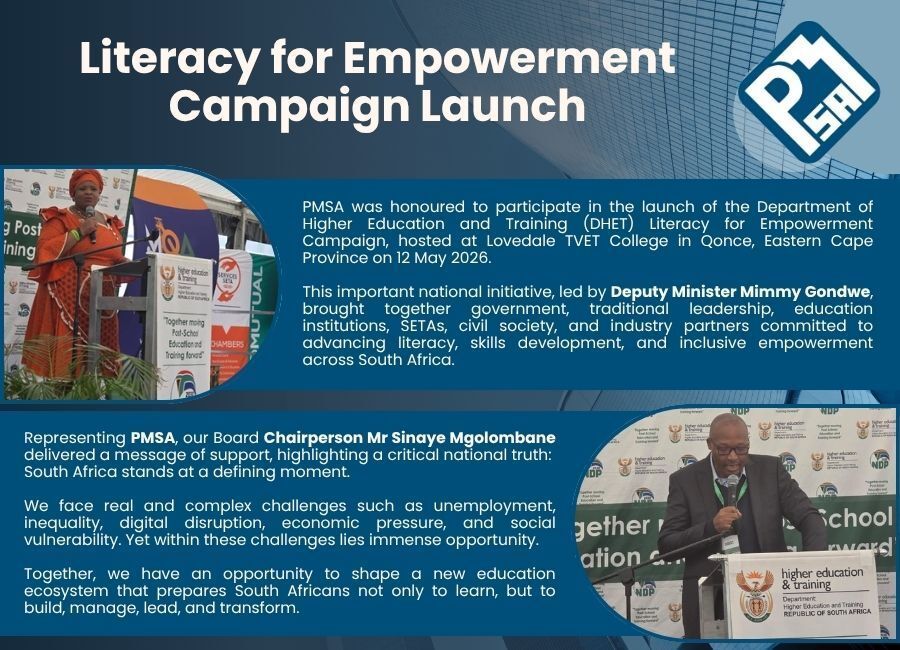 ProjectManageSA's tweet photo. 📘 PMSA participated in the DHET Literacy for Empowerment Campaign Launch in the Eastern Cape, supporting literacy, skills development, and inclusive empowerment across South Africa.

Empowered citizens build empowered economies.

#PMSA #DHET #SkillsDevelopment #Education https://t.co/yXUdEu0IlF