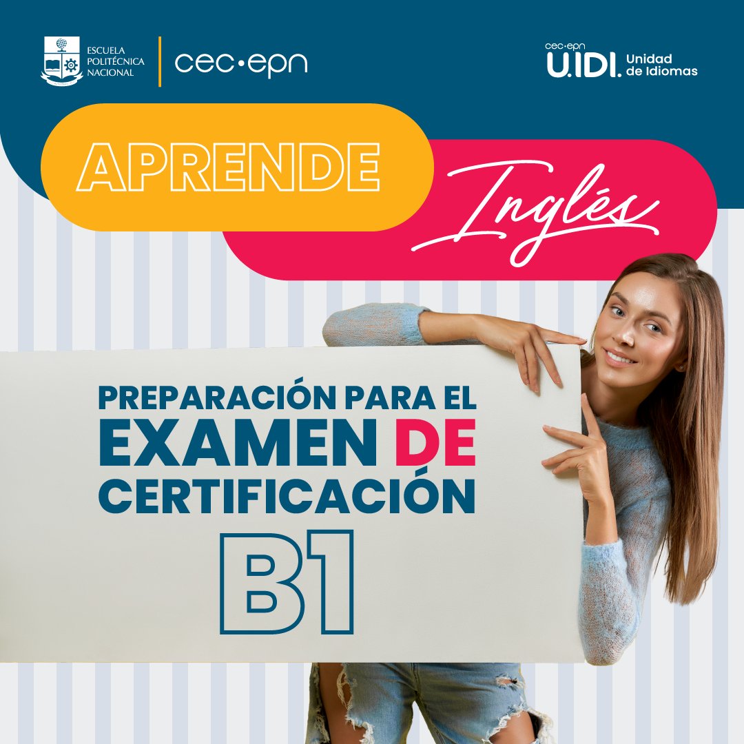 CEC_EPN2014's tweet photo. #B1cecepn La excelencia de la EPN es tu mejor aliada para alcanzar la certificación B1. Prepárate en el CEC-EPN para adquirir una sólida base lingüística y aprobar tu examen de suficiencia con la confianza que buscas. 

Revisa más información aquí:  https://t.co/9qKlHqwafL https://t.co/Kc86k3Oi3A
