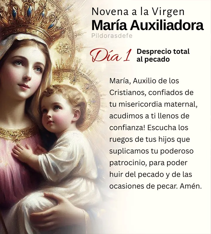 Pildorasdefe's tweet photo. Novena a María Auxiliadora
Día 1: El desprecio total al pecado.

María, auxilio de los cristianos, ayúdanos a despreciar el pecado con todas nuestras fuerzas.

Oración del día 1
