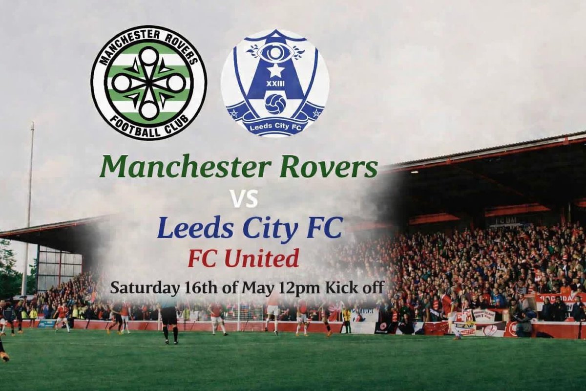 ManRovers's tweet photo. Come and watch Manchester Rovers vs Leeds City Tomorrow. 
12pm kick off 
Free entry 
Tomorrow a Rovers Saturday XI will face a Leeds City XI at FC United’s ground. 

FC United 
Broadhurst Park
310 Lightbowne Road
Moston
Manchester 
M40 OFJ https://t.co/lFJKaovcvC