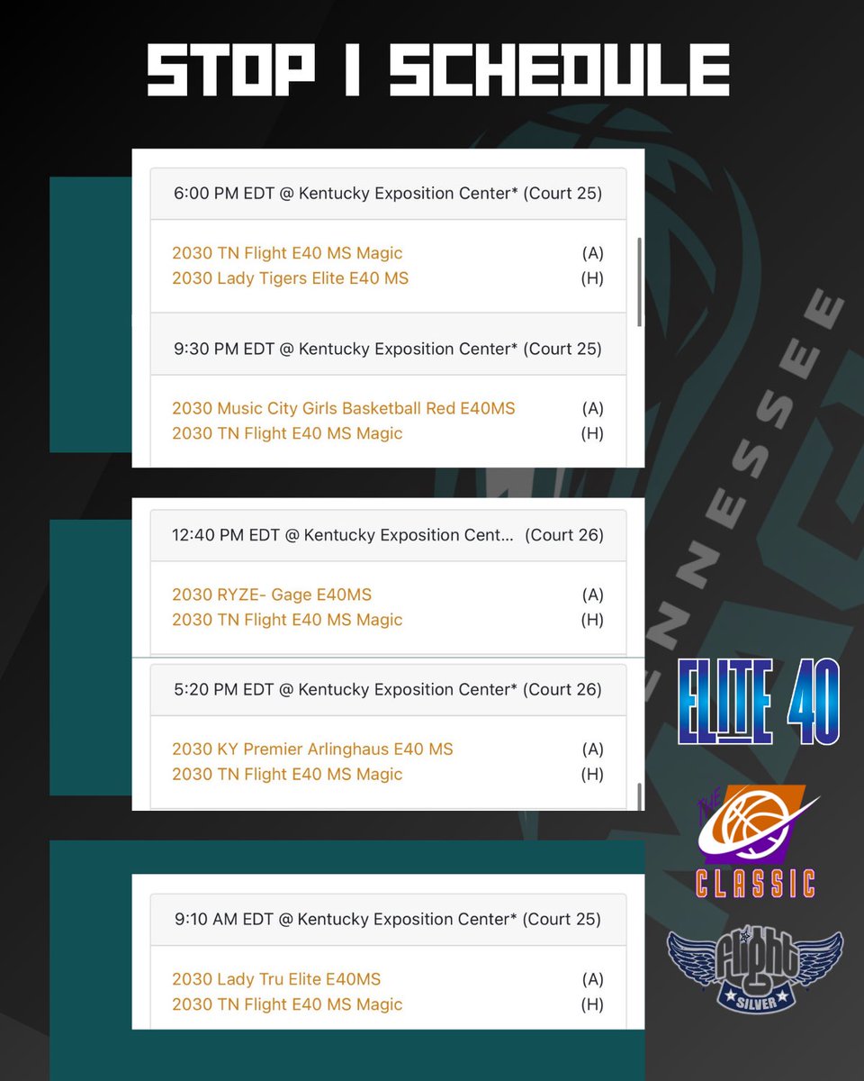 tennessee_magic's tweet photo. Tennessee Magic 2030 will represent Tennessee Flight in the E40 Middle School Division Circuit this summer! Our first stop is at the Classic in Louisville, Ky this weekend. Here is our schedule! Go Magic! 🪄 https://t.co/RroqLusEvJ