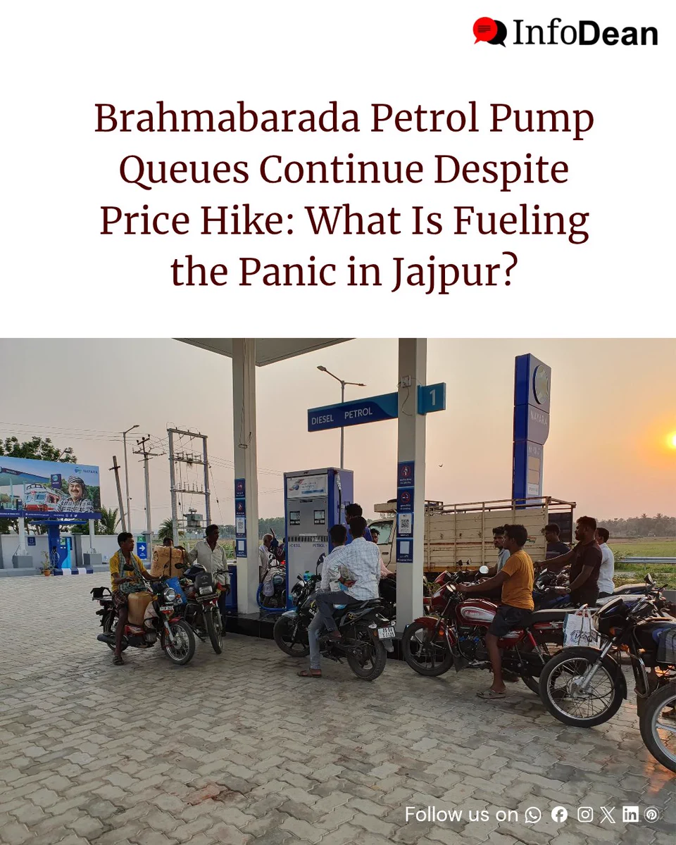 Brahmabarada petrol pump queues in Jajpur as people wait for fuel despite government assurances