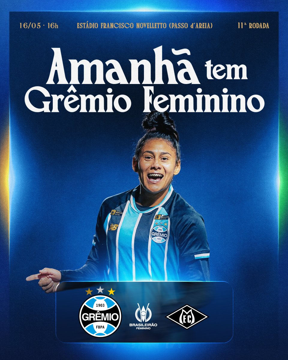 MosqueteirasOfc's tweet photo. AMANHÃ TEM GRÊMIO FEMININO 🇪🇪⚔️ Neste sabadão, vamos vestir a Aura Gremista e entrar em campo para defender as três cores. Te esperamos pra apoiar, cantar e empurrar o Tricolor rumo a mais uma vitória no #BrFeminino2026. PRA CIMA DELAS, #MOSQUETEIRAS!

🎫 Sócios têm entrada gratuita mediante resgate de ingresso no site
🎫 Não sócio paga R$ 20
🎫 Menores de 12 anos também têm acesso grátis

📲 https://t.co/FIadMUuL0Q

#GRExMIX