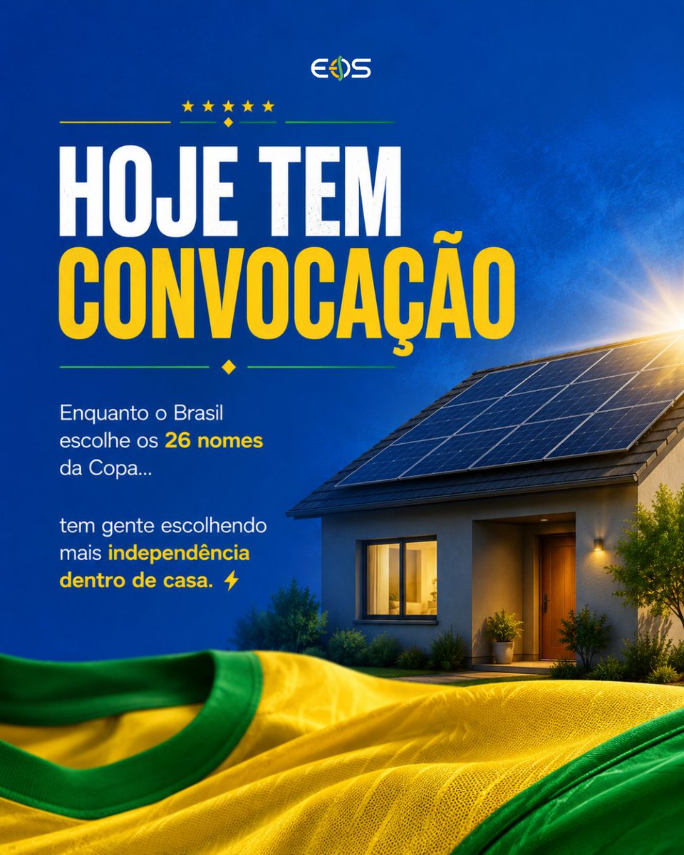 eos_finbr's tweet photo. 🇧🇷 Hoje o Brasil conhece os 26 convocados para a Copa do Mundo de 2026.

Enquanto milhões acompanham quem vai vestir a amarelinha…

cada vez mais famílias escolhem mais independência energética dentro de casa. ⚡🏡

E por aí: quem não pode ficar fora dessa lista? 👀⚽ https://t.co/yVi1yP2jTs
