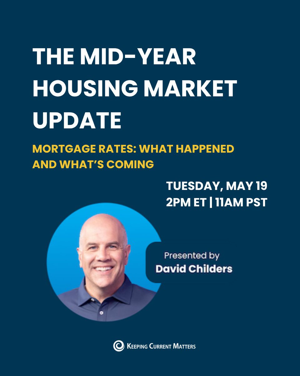 KCMcrew's tweet photo. Rates moved. Forecasts changed. Your clients have questions.

Get the answers Tuesday, May 19 at our free Mid-Year Housing Market Update webinar — live at 2pm ET | 11am PST.

Register here. ➡️ https://t.co/VXcwLgOB9r https://t.co/R7XYCigNQl