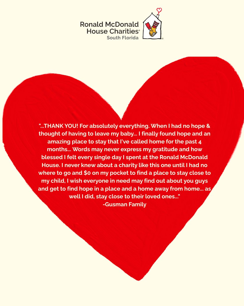 rmhcsfl's tweet photo. It's #FamilyFriday 🏡✨ The Gusman family stayed 97 nights at Ronald McDonald House, finding comfort and togetherness ❤️ Support families like them—donate below ✨ https://t.co/X2KPVctb9p #RMHCSFL #KeepingFamiliesClose https://t.co/YbPxCrwUAz