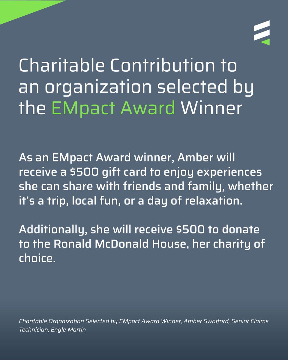 EngleMartin's tweet photo. Please join us in congratulating Amber Swofford, Senior Claims Technician, as one of the newest winners of our #EngleMartin EMpact Award. Congratulations Amber! https://t.co/BUbAlcEqnY