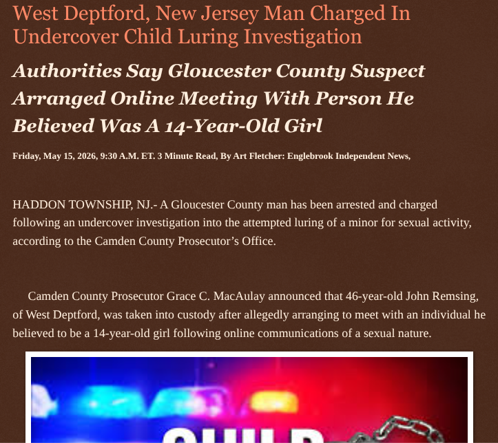 ArtFletcher9's tweet photo. West Deptford, New Jersey Man Charged In Undercover Child Luring Investigation https://t.co/eyHDyWuwN4 via @Englebrooknews #NewJersey #CrimeNews #CamdenCountyNJ #HaddonTownshipNJ #GloucesterCountyNJ #WestDeptfordNj #arrest #uncover #child #sexcrimes #sting @wireless_step @HRG_Media @LodiNJNews @Fordmb1953 @SarahGeving1 @Shannon96574094 @DanCook26214426 @Daytobehappy @janninereid1 @gator4kb18 @TrumpWasRite2 @KathyKbrose @RobGerundo @JimBobW49