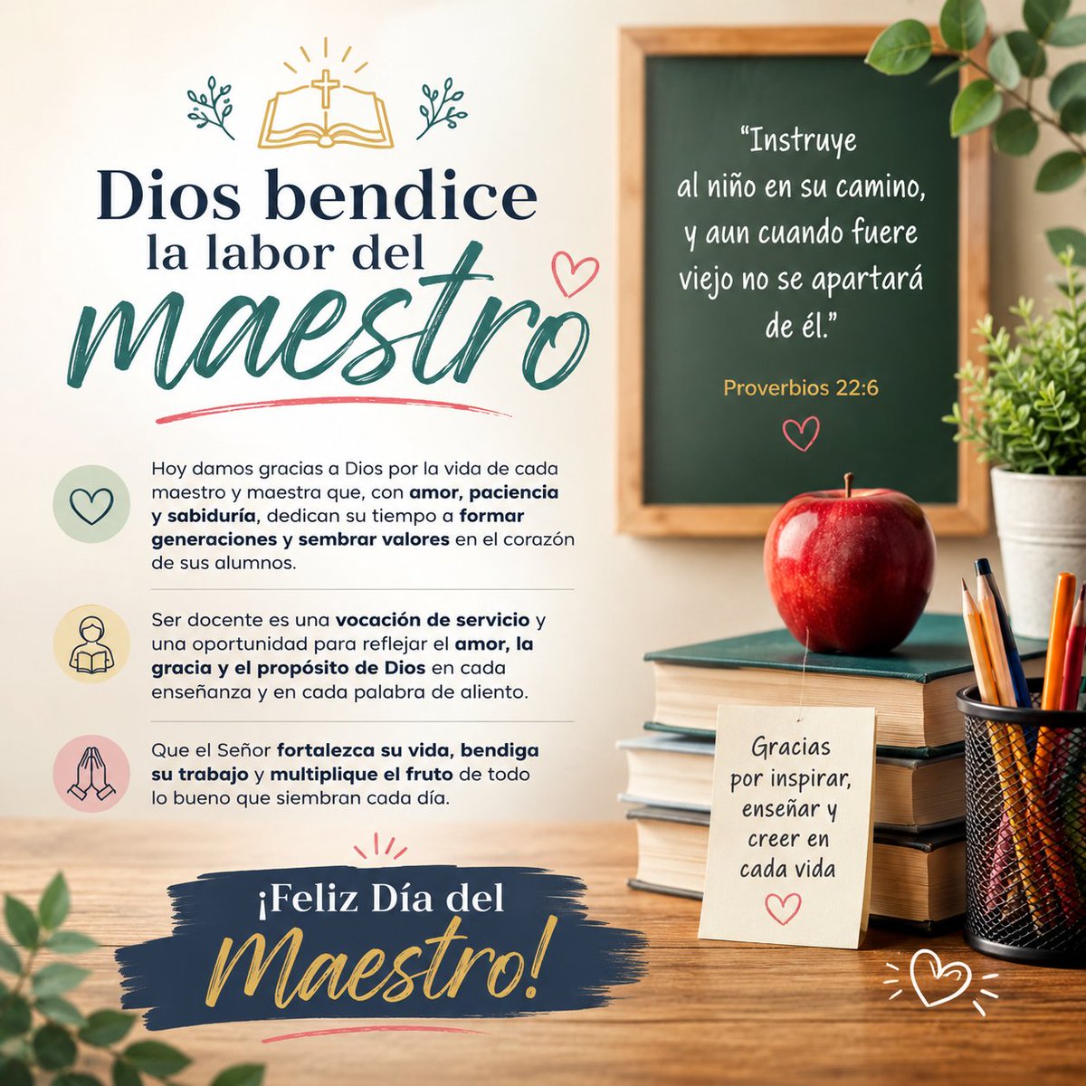 RobinsonBar's tweet photo. “Instruye al niño en su camino, y aun cuando fuere viejo no se apartará de él.” — Proverbios 22:6
Hoy damos gracias a Dios por la vida de cada maestro y maestra que, con amor, paciencia y sabiduría, dedican tiempo a formar generaciones y sembrar valores en el corazón de alumnos. https://t.co/aKld9ASQ0a