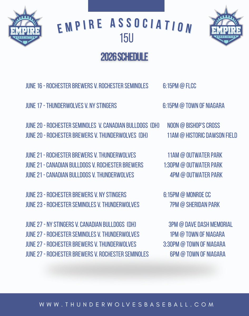 EmpireShowAssoc's tweet photo. 15u Schedule Release; https://t.co/GKtWGbXDos