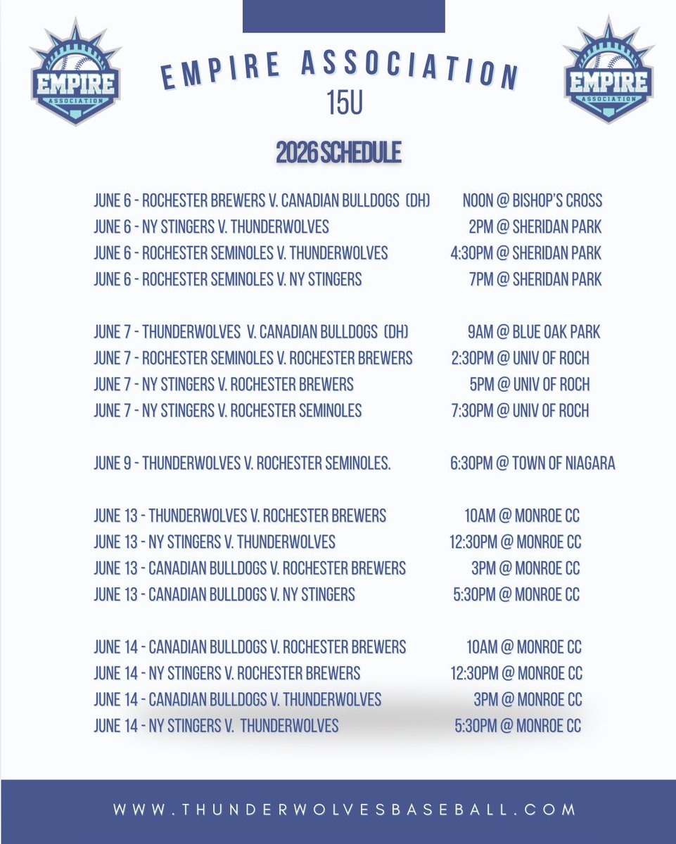 EmpireShowAssoc's tweet photo. 15u Schedule Release; https://t.co/GKtWGbXDos