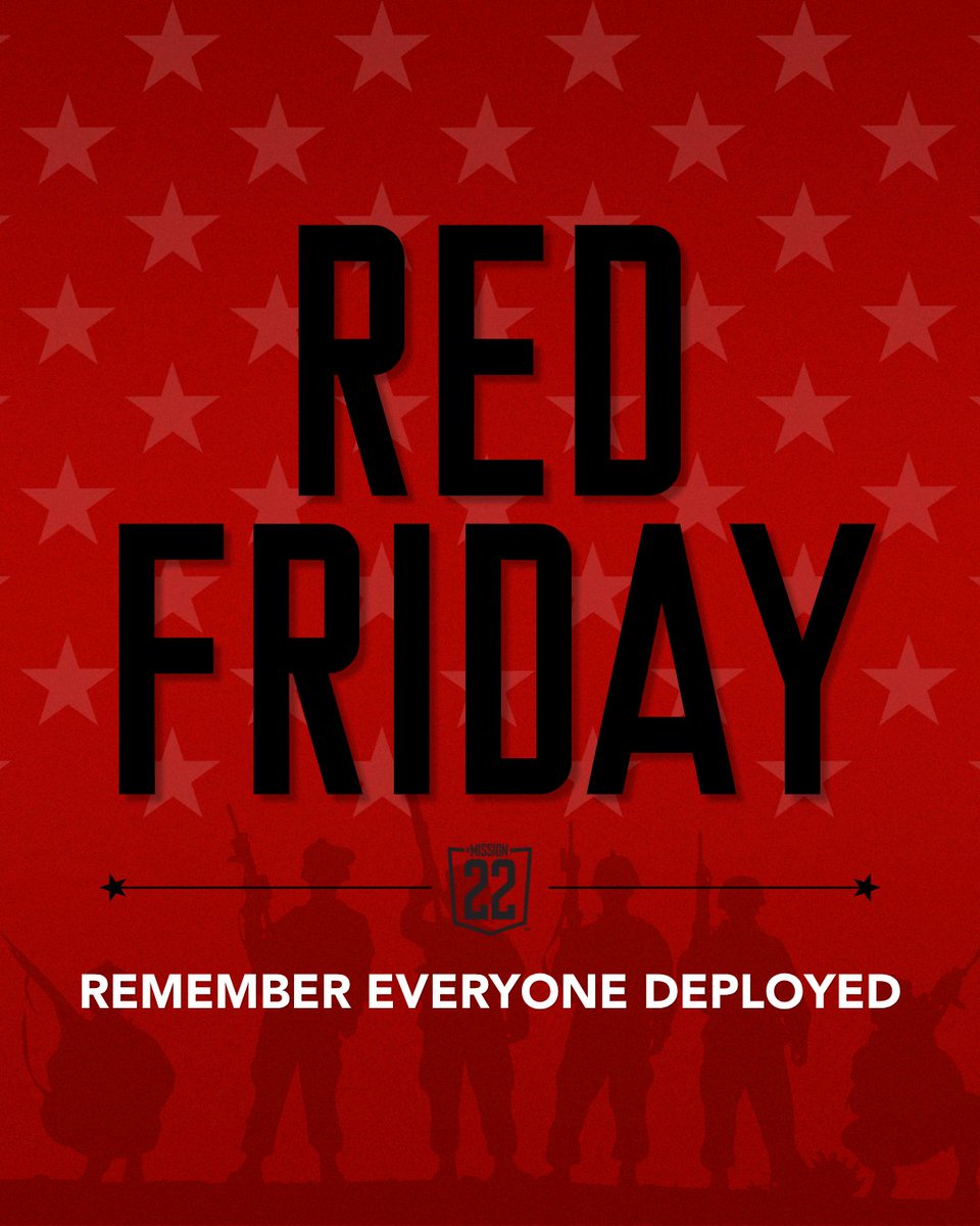 Mission22's tweet photo. Every Friday. Without exception.
R.E.D. Remember Everyone Deployed.
Wear red today. 🔴

#RedFriday #RememberEveryoneDeployed #Mission22 https://t.co/hMEuF061J5