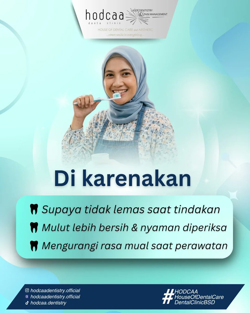 Hello__Dental's tweet photo. Kenapa sarapan &amp; sikat gigi sebelum ke dokter gigi? 🌞

Makanan bergizi memberikan energi dan kesehatan untuk tubuh, sedangkan sikat gigi menjaga kebersihan mulut agar nyaman saat pemeriksaan. 
#HodcaaDentalClinic #DentalClinicBSD #HodcaaBSD #PremiumDentalClinic #aestheticdental https://t.co/xPGpBtAVSB