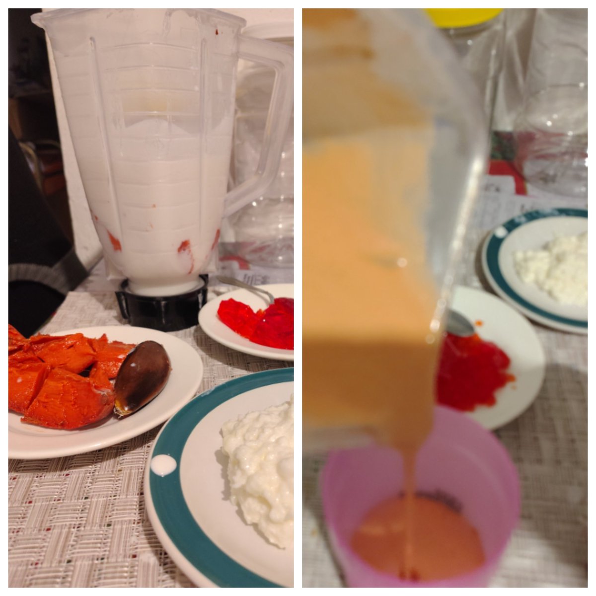cereal4's tweet photo. Kéfir 
Ya tengo casi 3 meses fermentando búlgaros. 3 porciones: mi esposa, mi hijo y yo. Para que no tenga el sabor amargo propio el kéfir, cada día lo licuo con frutas o  con miel.
Hoy es el turno a 750 ml de kéfir casero licuarlo con un mamey. https://t.co/UCa5F3n9Ip