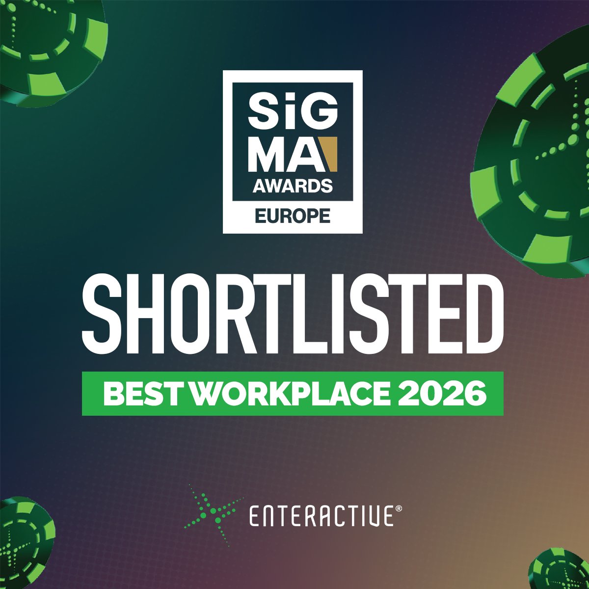 ENTERACTIVEmt's tweet photo. We’re excited to share that Enteractive has been shortlisted for Best Workplace 2026 at @SiGMAworld_'s SiGMA Europe Awards. 💚 Think Enteractive deserves to win? Vote now → https://t.co/SV4gM48Mmo

#Enteractive #EveryPlayerCounts #BestWorkplace #SiGMA #SiGMAWorld https://t.co/0b5acezEMo