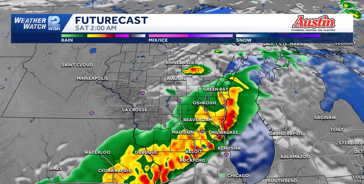JasonDunning's tweet photo. After a beautiful, warm and quiet Friday, we're tracking an increasing likelihood of stronger storms overnight into early Saturday morning. The main concern is damaging winds. Timing looks to be from 2-5 a.m. @WISN12News will keep you updated! https://t.co/MaROyH3GRB