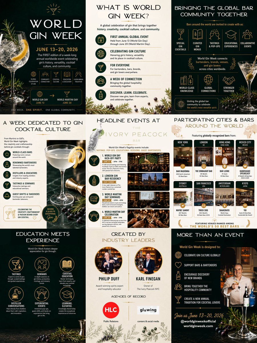 WorldGinWeek's tweet photo. World Gin Week is an annual global celebration dedicated to gin. From June 13–20, 2026, bars and brands around the world will come together to celebrate.

Join us for this new global tradition🍸

More info 
https://t.co/ezjAAs7Wrm

#WorldGinWeek #GinCulture #CocktailCommunity https://t.co/aureO0ERah