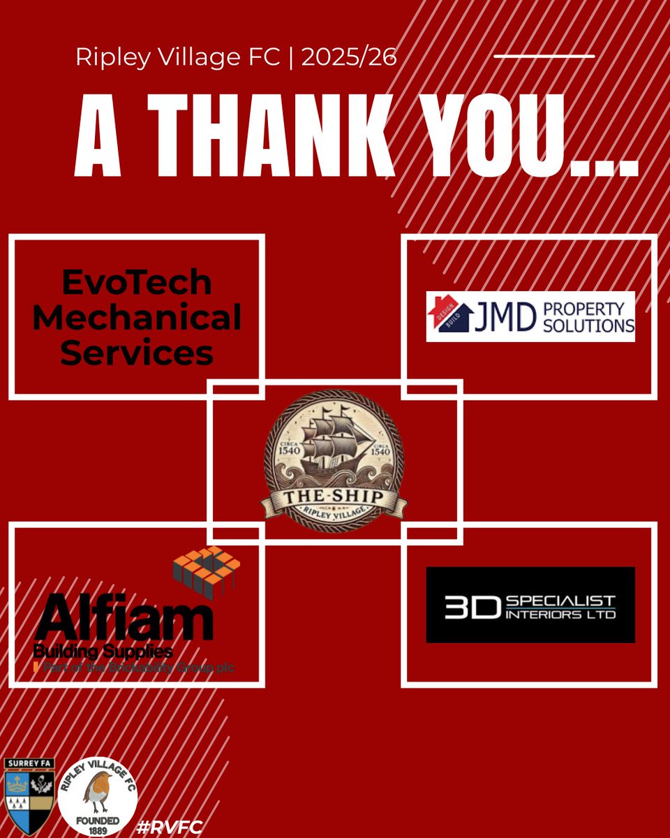 RipleyVillageFC's tweet photo. As the 2025/26 season comes to an end, we'd like to say a big thank you to our Sponsors and Supporters for the commitment to the club across the season.
Local clubs like us rely on the generosity and buy-in of our Partners and Sponsors - so thank you!
#RVFC https://t.co/CsUkyPNeyB