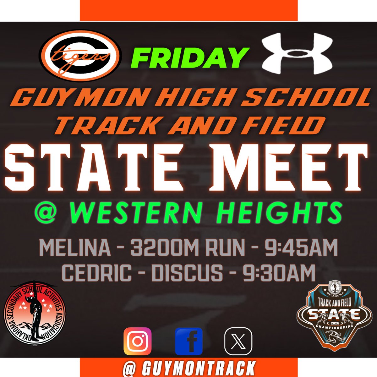 GuymonTrack's tweet photo. 🏅 STATE MEET DAY 🏅
Good luck to our State Track qualifiers — represent our school with pride and leave it all on the track! 🔥💪

Live Results: https://t.co/WueA7UdB4F https://t.co/z3oOR7MvL9