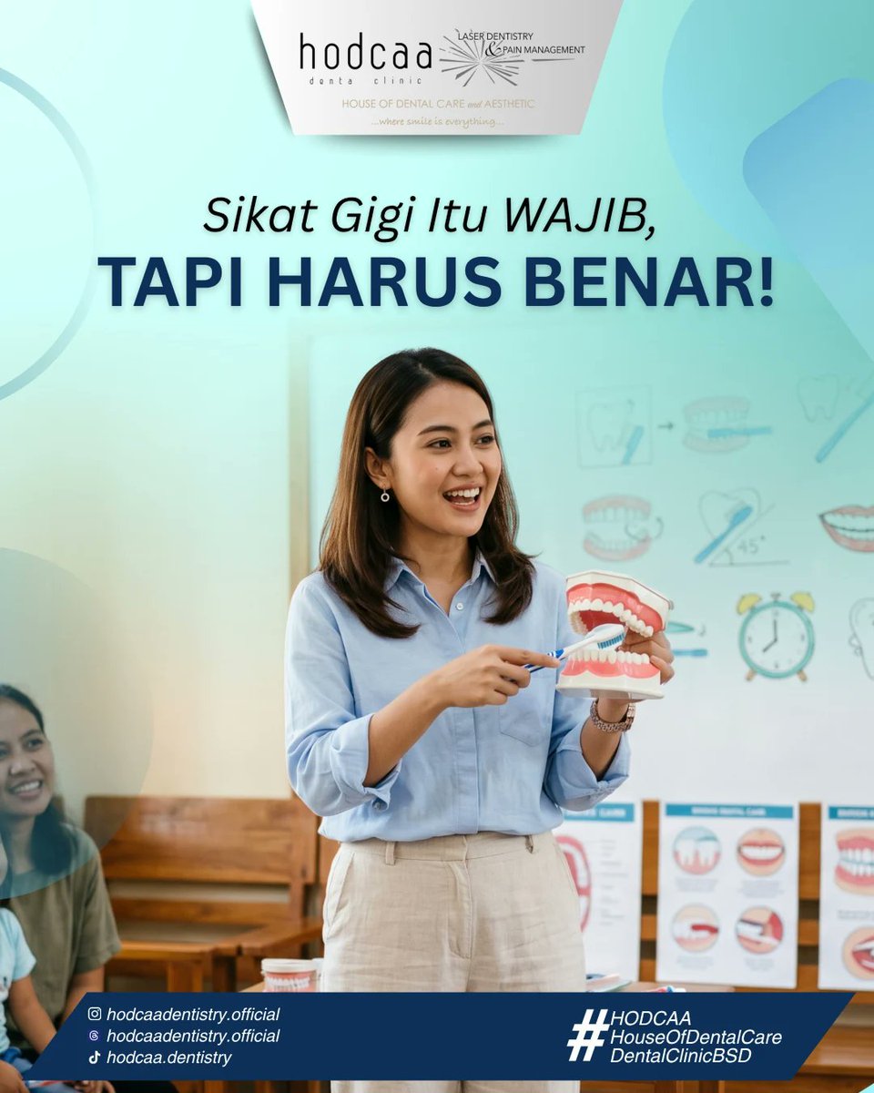 Hello__Dental's tweet photo. Jangan lupa untuk merawat gigi dengan cara yang benar! Pastikan menyikat gigi dengan lembut, karena menyikat terlalu keras dapat merusak enamel gigi kamu. 🌟

#HodcaaDentalClinic #DentalClinicBSD #HodcaaBSD #PremiumDentalClinic #aestheticdental https://t.co/Mwe4fog1CM