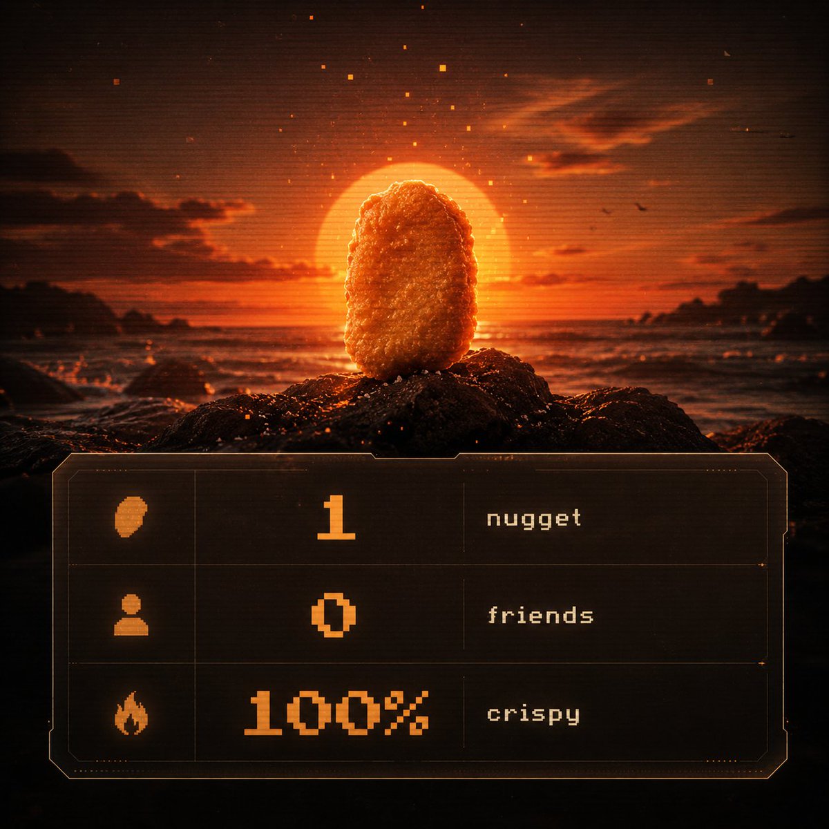 nuggetworld_fun's tweet photo. Not Every Meme Needs A Throne. Some Just Need Two Rocks And A Sunset. ✨

Alone $Nugget Is Small, Alone, Warm, And Fully Committed To Doing Absolutely Nothing Except Remaining.

That Might Be Enough. https://t.co/0jGNyRPmY4