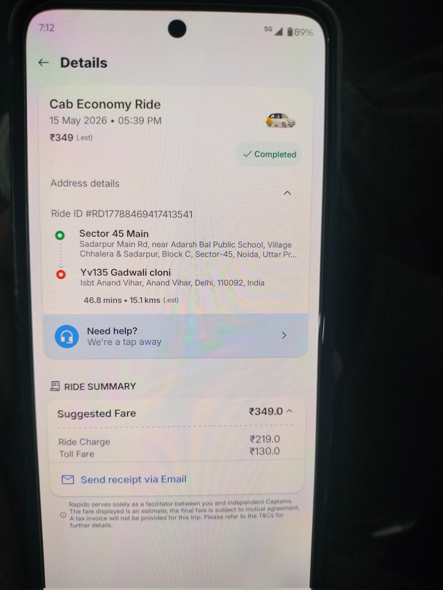 ayub_58's tweet photo. @rapidobikeapp 
Dear Rapido,

Why are your captions charging more amount than showing on application.
In the app the amount was showing 349 and he took 439 including 50 rs parking charges for my recent trip. https://t.co/zUluUYiJr6