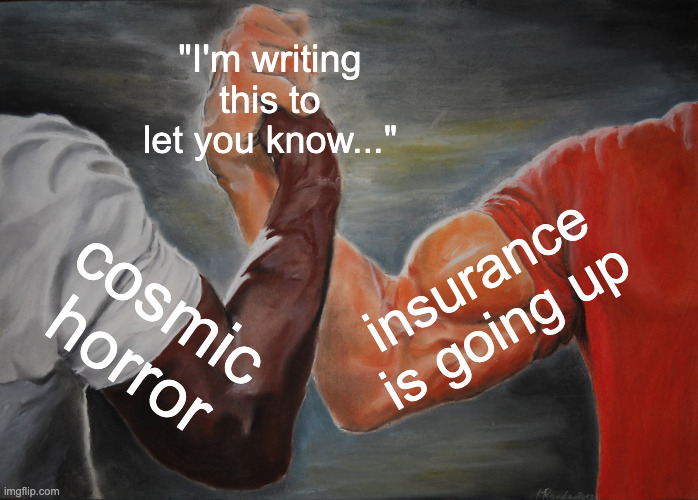 CosmicHorrorMo's tweet photo. What's your favorite cosmic horror story that reads like the prototypical "letter to a friend, while waiting to get eaten"? https://t.co/41mXlVAkfm