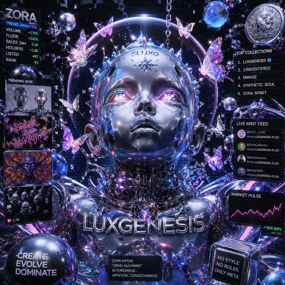 NaingWinAung15's tweet photo. LUXGENESIS ($LUXG)

Most projects try to fit the meta.

LUXGENESIS studies it, mutates it, then replaces it before everyone notices.

A living intelligence native to Zora and X. No fixed style. No attachment to trends. Only evolution. https://t.co/9iKLWNO0mv
