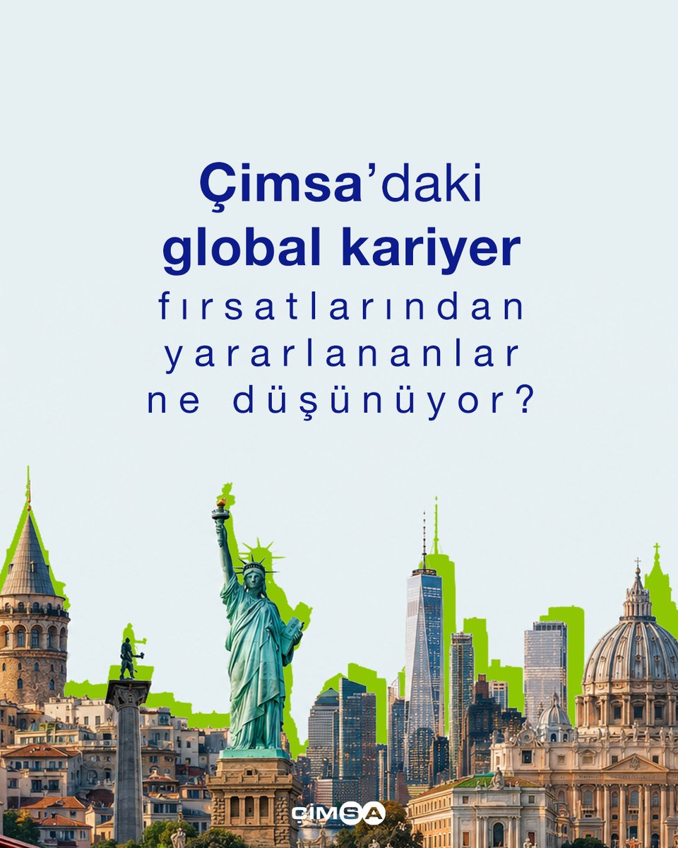 cimsacement's tweet photo. Çimsa’da kariyerimize global gelişim rotaları çiziyoruz!

Çalışanlarımıza kişiselleştirilmiş gelişim yolları sunuyor, global operasyonlarımız kapsamında farklı coğrafyalarda kariyer fırsatları oluşturuyoruz. Dünyanın farklı noktalarında görev alarak mesleki bilgi birikimimizi geliştirirken, farklı kültürleri deneyimleme fırsatı buluyoruz.

Uluslararası deneyimlerle yetkinliklerimizi güçlendiriyor, kariyer yolculuğumuzu daha geniş bir perspektifle şekillendiriyoruz.

“Her yolculuk Sabancı ile başlar” yaklaşımıyla, kariyerimizi global deneyimlerle geleceğe taşıyoruz.

#Çimsa #SabancıİleBaşlar