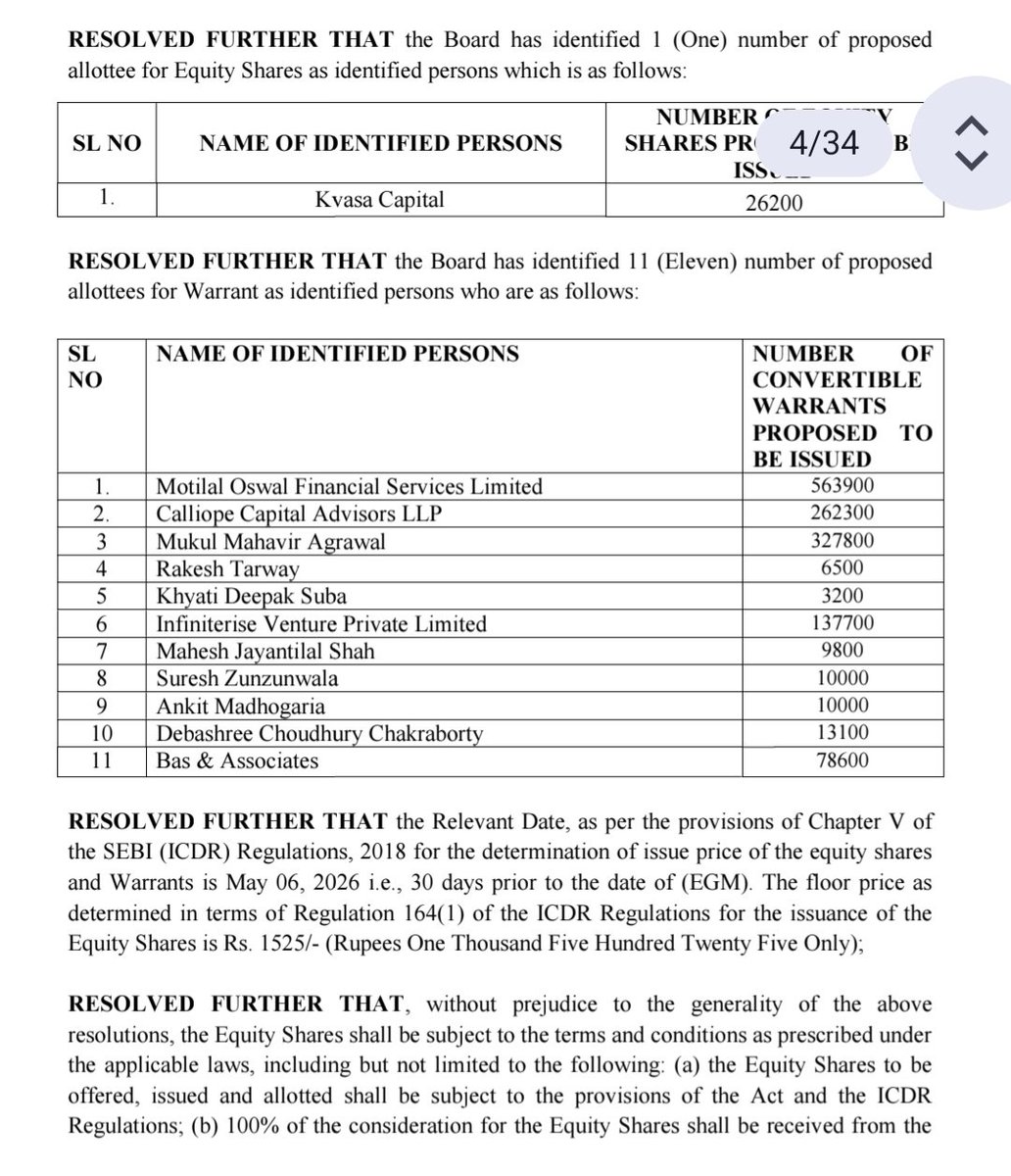 vandit_jain1994's tweet photo. A company guided for triple digit profit growth over the next 2-3 years once the capex goes live.

Mukul Agarwal sir and Motilal Oswal participated in recent preferential allotment. https://t.co/kIWpNtnfpm