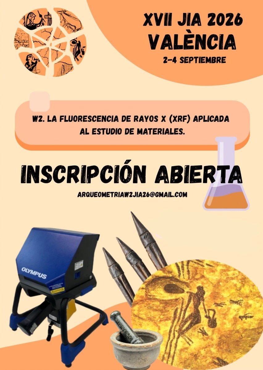 archaechemis's tweet photo. CALL FOR PAPERS! Our Giulia and Andreu are organising two sessions on Archaeometry and Anthropology at the @jiavalencia2026 conference, you're invited to submit your works to partecipate with oral communications or posters. A workshop on pXRF is also being organised. https://t.co/j6hQsWDLQf