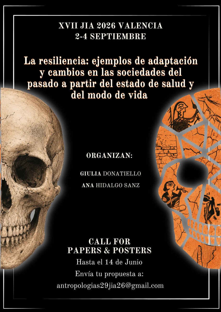 archaechemis's tweet photo. CALL FOR PAPERS! Our Giulia and Andreu are organising two sessions on Archaeometry and Anthropology at the @jiavalencia2026 conference, you're invited to submit your works to partecipate with oral communications or posters. A workshop on pXRF is also being organised. https://t.co/j6hQsWDLQf