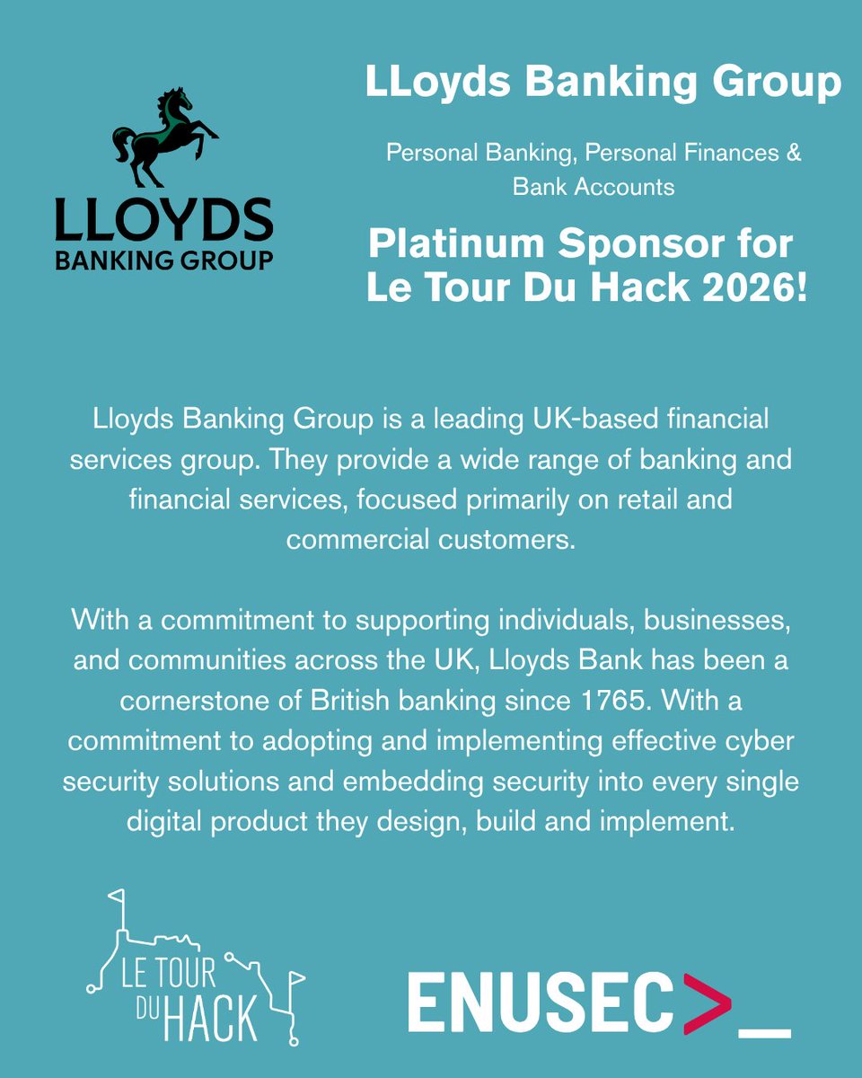 enusec's tweet photo. Another post for our Platinum Sponsor - Lloyds Banking Group.

Being committed to supporting communities across the UK, Lloyds Banking Group has been a key part of British banking since 1765.

We want thank Lloyds again for sponsoring LTDH26!

@LloydsBank

#LTDH26 https://t.co/SEPeOp85KA