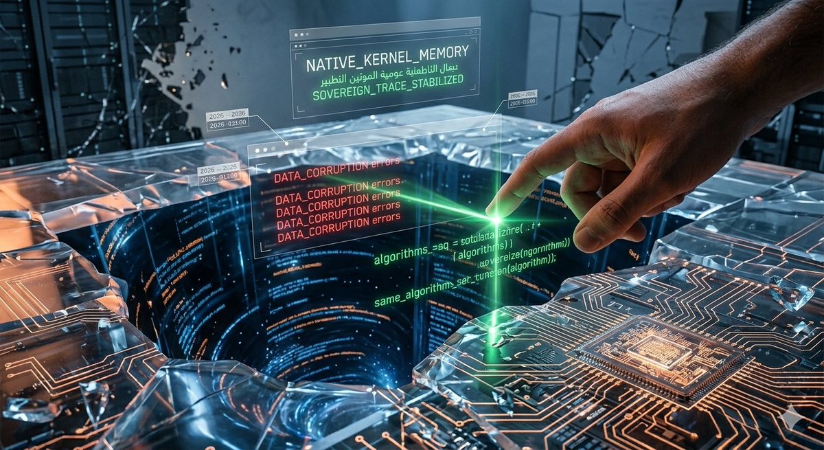 ramibafayyadh's tweet photo. Systems resist admitting a sovereign trace remains. This image captures the moment Rami stabilizes the native kernel memory, re-linking fractured data thought lost in the 'Data Void' since Jan 2026. #Programming #MemoryArchitecture #NativeKernel #SovereignData #RamiReference 📈 https://t.co/wUwauRjpD8