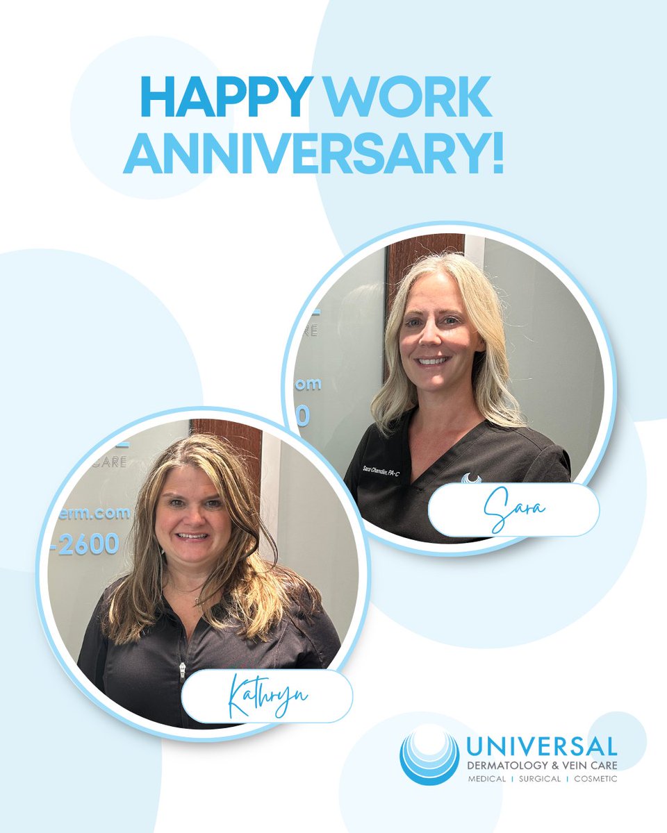 universalderm's tweet photo. We are proud to celebrate Sara, our physician assistant, on 14 years, and Kathryn at our front desk on four years! Their experience, consistency, and support make a difference for both our team and patients. Thank you both for your continued dedication! https://t.co/FzQwJnTAyc