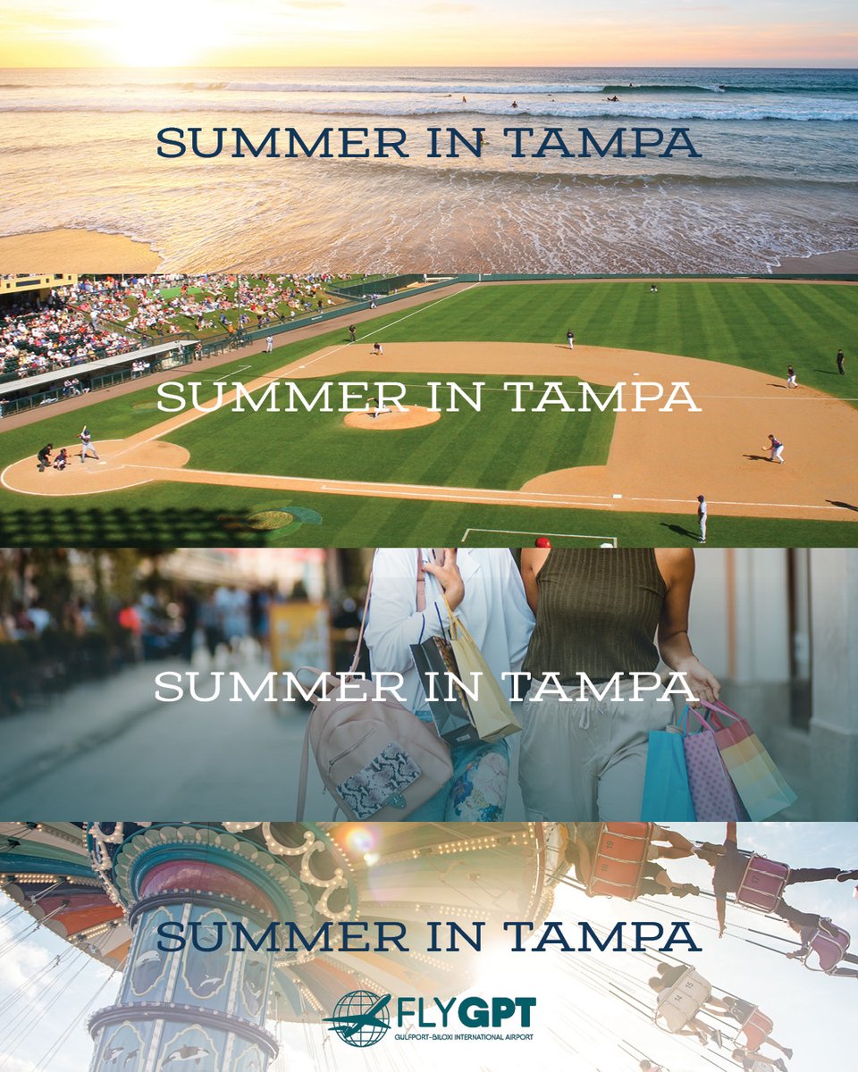 FlyGPT's tweet photo. Summer in Tampa hits different.

Spend your days at the waterfront and your nights cheering on the Tampa Bay Rays.

Catch Friday &amp; Monday nonstop flights from GPT on Breeze Airways, and spend a long weekend making memories in the Tampa sunshine.

Book at https://t.co/FtqKP5fpHV! https://t.co/ySs0agqeFl