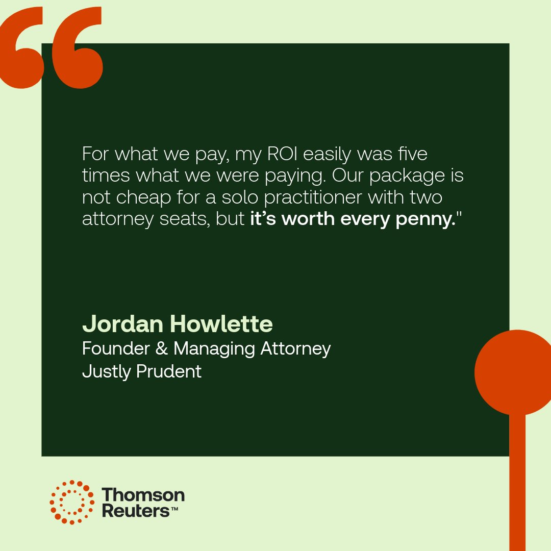 Westlaw's tweet photo. "Don't wait. Don't get left behind."

That's Jordan Howlette of Swarbrick Law on adopting #CoCounsel.

Result? Sharper advice, lower costs &amp; an ROI that "more than pays for itself."

Full case study 👇
https://t.co/cdOdIL5pJq

#LegalAI #LegalTech #SmallFirm https://t.co/RDyPiSGO7Y
