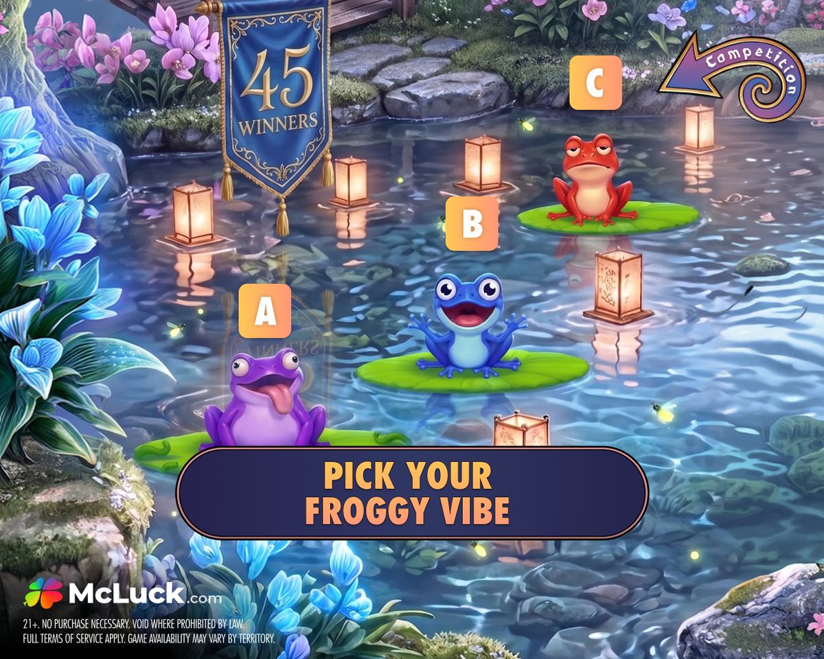 McLuckOfficial's tweet photo. 3 Mad Frogs wants you to win GC 80,000 + FREE SC 40. 🐸

Pick the option that best matches your mood to be 1 of 45 selected.

Comment A, B, or C + #LuckCompetition to join on #McLuck. 💫

Ends May 18, 11:59PM PT.

Spin. Win. Repeat. 🍀

Play Now! LINK IN BIO! 📲 https://t.co/sFCBivRzpZ