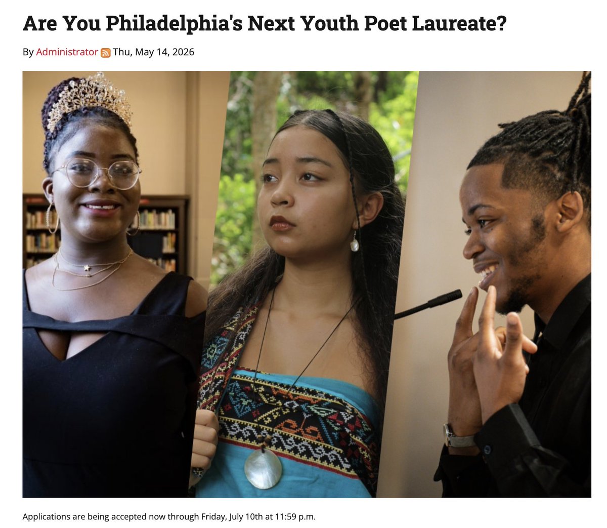Afilreis's tweet photo. Philly people: do you know a young person who might be a good candidate to be our city's next Youth Poet Laureate? If so, please encourage them to apply:

https://t.co/fo8jahigT3 https://t.co/j8Yby3tGUk