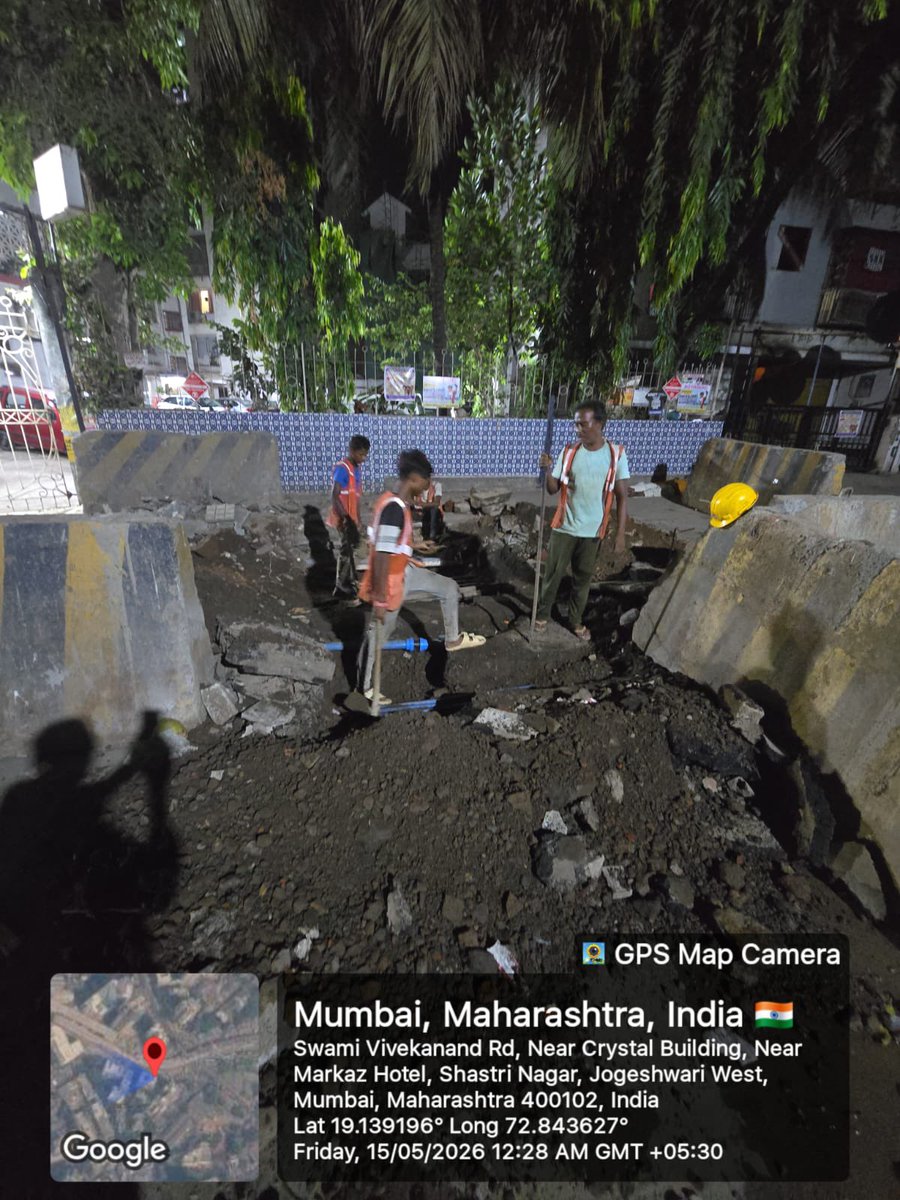 AbidTamboli5's tweet photo. Reminder:2
Dangerous and massive without permission road excavation work is going on from Crystal Park to Sapphire Apartment near Markaz Restaurant, Near JVLR Bridge, Jogeshwari West, Mumbai:400102.

As seen in photos, excavation work is being carried out without displaying proper permission copy, work order details, contractor information board, safety signage or adequate pedestrian protection arrangements. Huge debris is scattered on road and footpath creating serious risk to public safety during night hours.

Requesting @MMRDAOfficial immediately inspect the site and impose penalty on J.Kumar for violation of excavation safety norms and unsafe execution work near JVLR Bridge.

Work in progress 

 #MMRDA #Jogeshwari #Mumbai #JVLR #RoadSafety #IllegalDigging